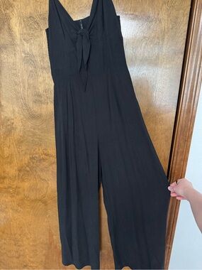 Black Sleeveless Wide-Leg Jumpsuit with Front Tie